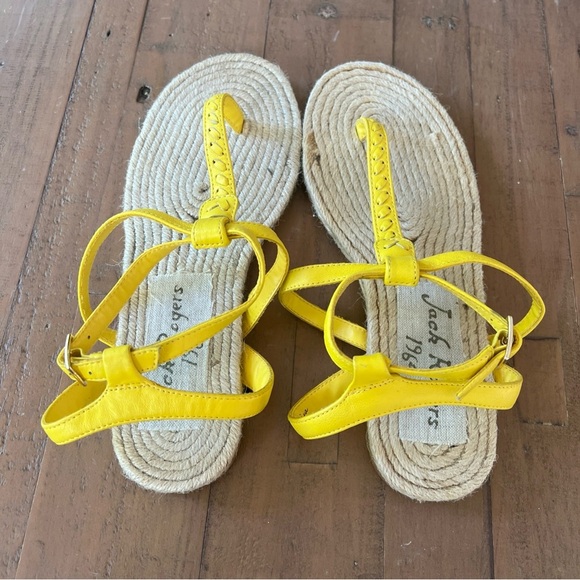 JACK ROGERS Evie Espadrille Sandal Thong Ankle Strap Leather Jute Yellow 7 - Picture 6 of 10